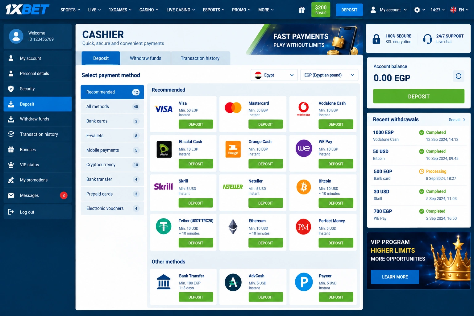 1xBet-cashier-payment-methods