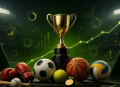 كأس وكرات رياضات مختلفة ترمز إلى اختيار أفضل موقع مراهنات رياضية في مصر